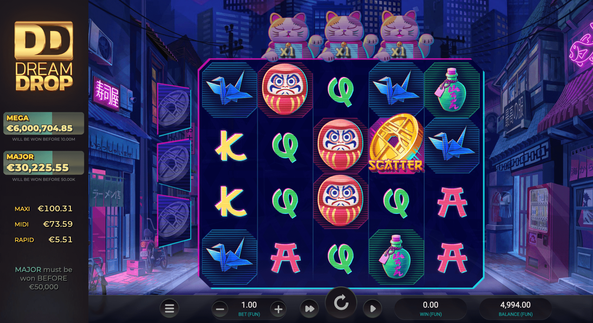 Giao diện game slot Neko Night Dream Drop