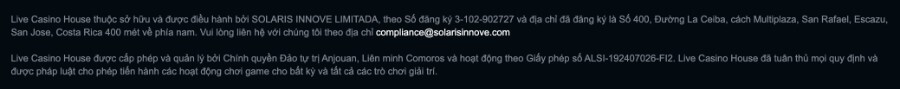 Thông tin giấy phép cá cược nhà cái Live Casino House