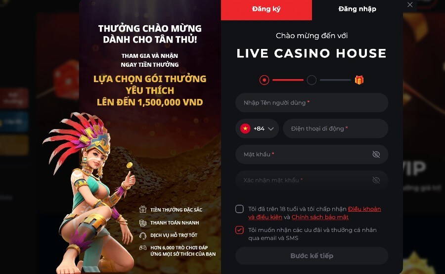 Đăng ký tài khoản Live Casino House