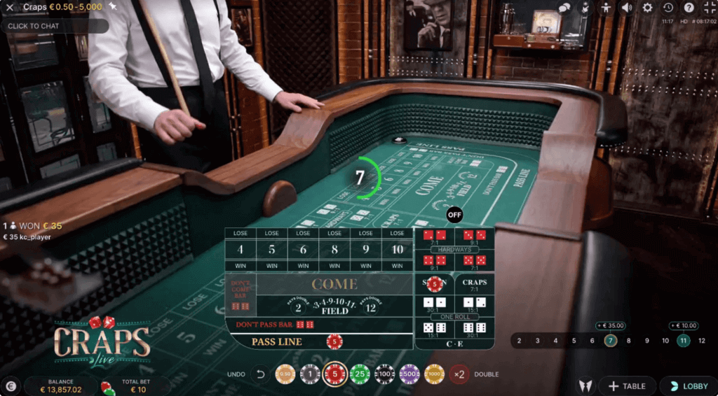 Một ván chơi Craps từ Evolution Gaming