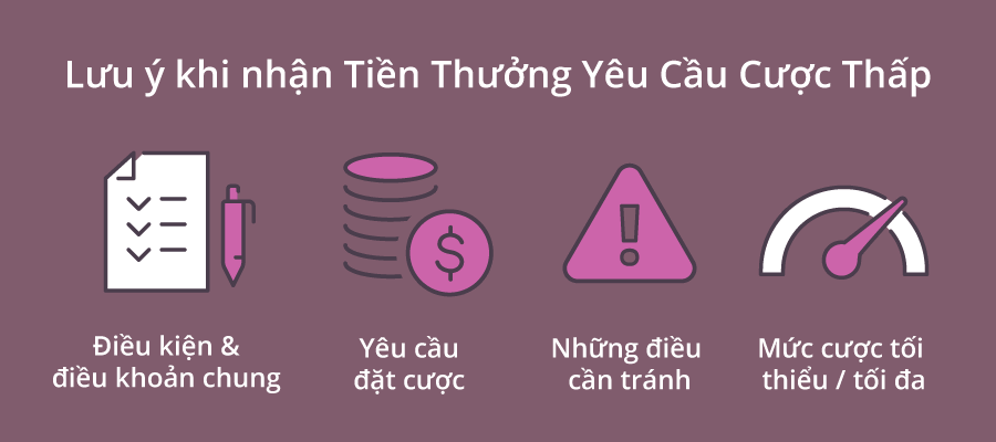 Lưu ý khi nhận thưởng yêu cầu cược thấp