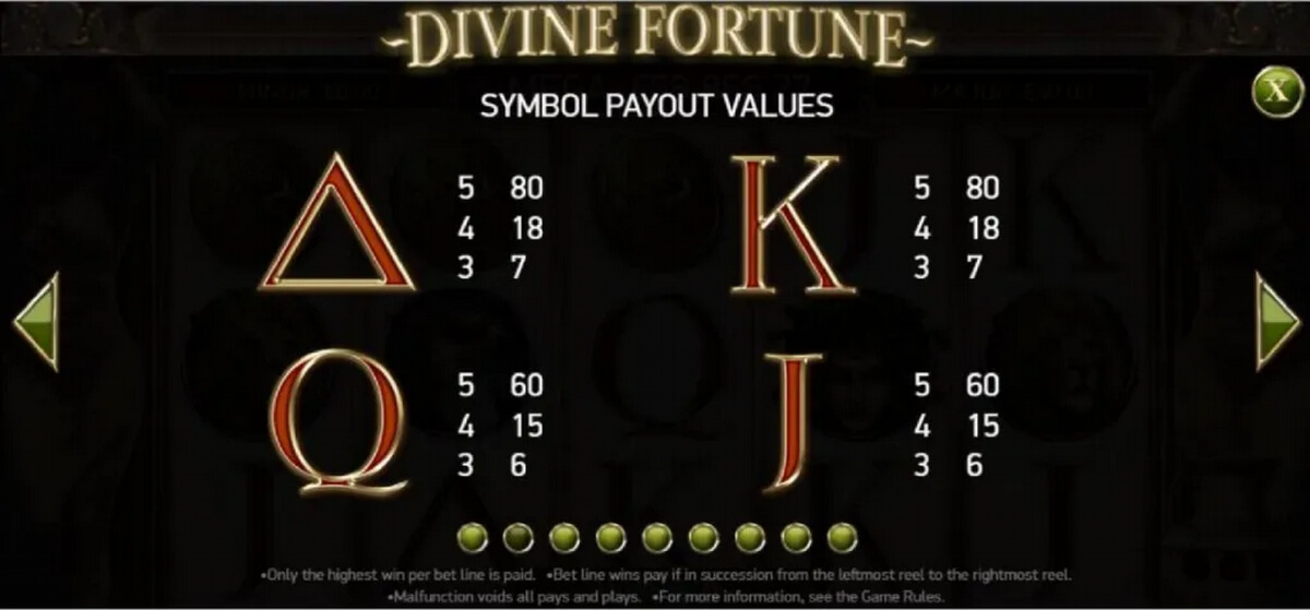 Divine Fortune low symbols